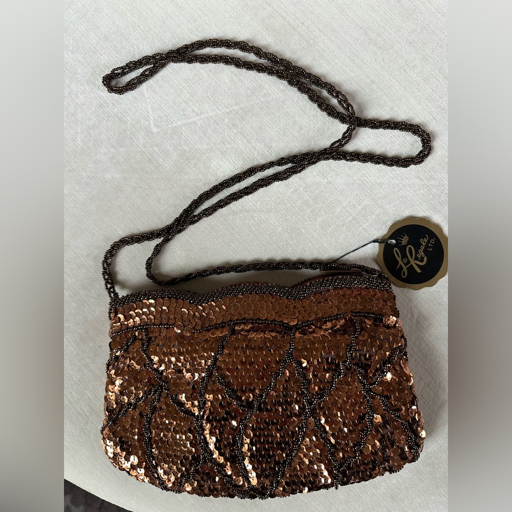 La Regale Copper Sequin Clutch